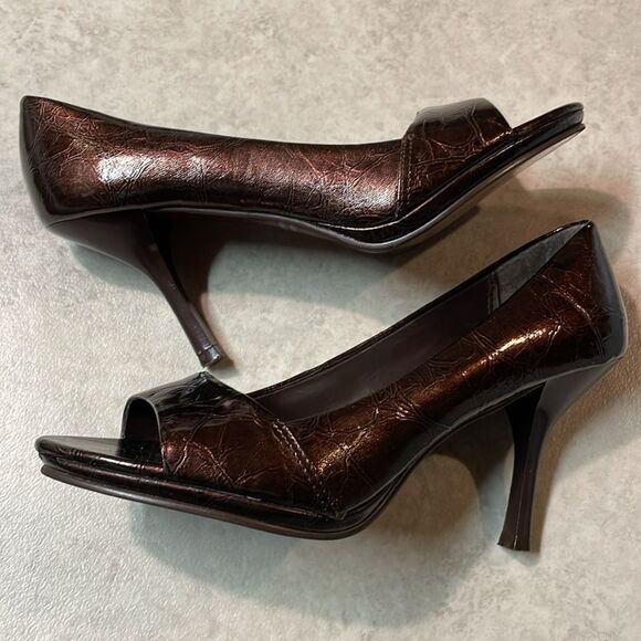 Diba East Womens Brown Faux Patent Leather Open Toe Heel Sz 6 - Picture 7 of 12